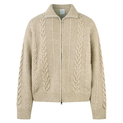 Cardigan de Punto Grueso con Cierre y Patrón Trenzado para Hombre