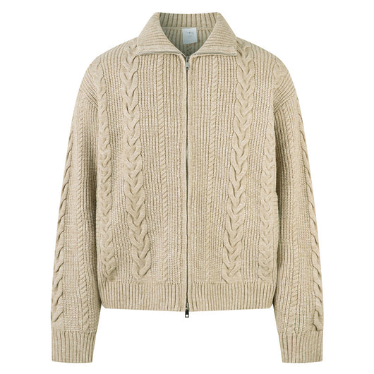 Cardigan de Punto Grueso con Cierre y Patrón Trenzado para Hombre