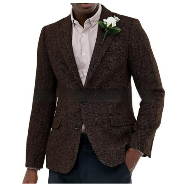 Blazer de Lana Espiga Marrón y Gris para Hombre