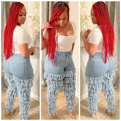Jeans Mujer Efecto Lavado Desgastado con Detalles Multicapa