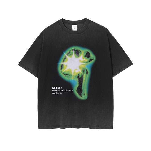 Camiseta Hip Hop Estilo Europeo Degradado Desgastado Retro Oversize