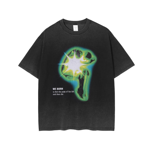 Camiseta Hip Hop Estilo Europeo Degradado Desgastado Retro Oversize