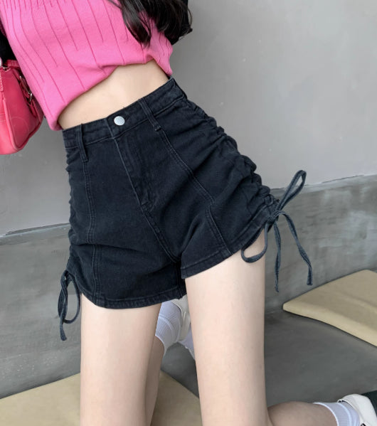 Shorts de Mezclilla Talle Alto con Diseño de Cordón Delgado y Corte Ancho para Mujeres - Image 18