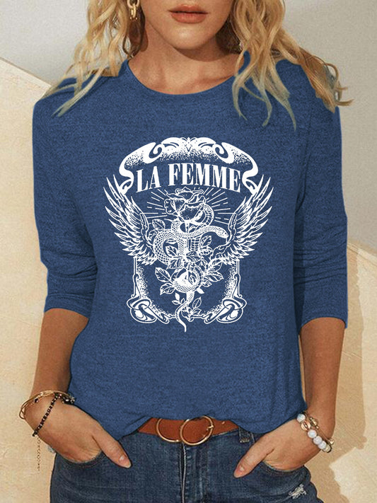 Playera de Cuello Redondo con Estampado Gráfico de Moda