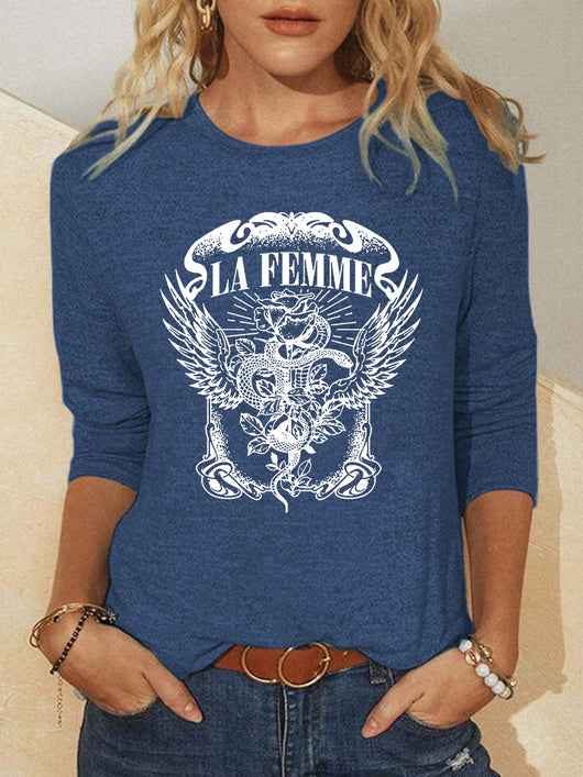 Playera de Cuello Redondo con Estampado Gráfico de Moda
