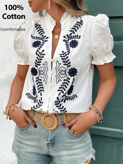 Cardigan de Algodón con Bordado y Mangas Abullonadas - Image 10
