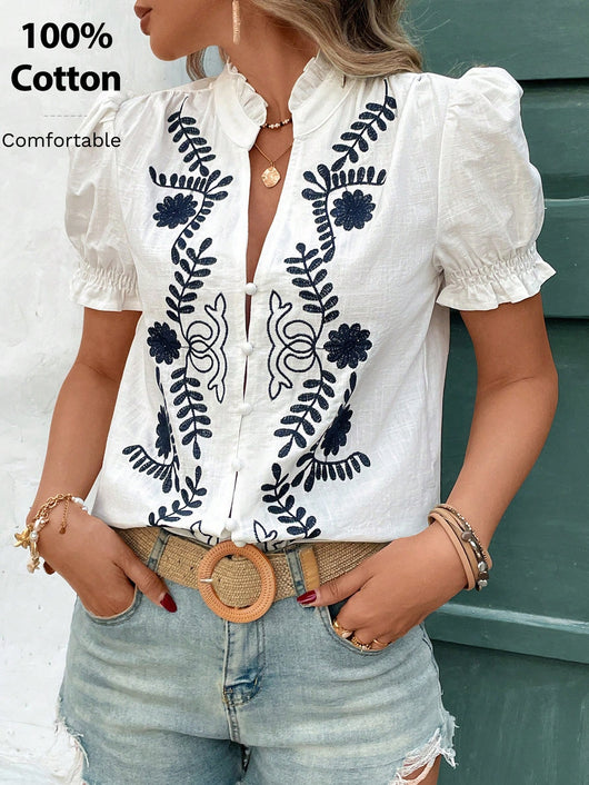 Cardigan de Algodón con Bordado y Mangas Abullonadas - Image 10