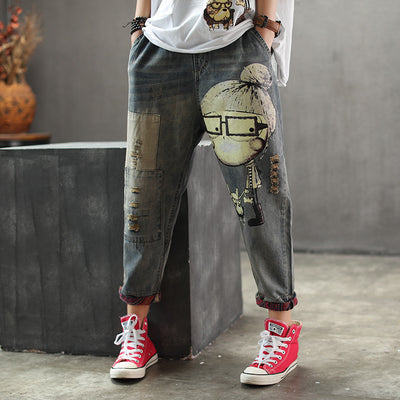 Pantalones Vaqueros Rotos Estampados para Mujer - Noveno - Image 7