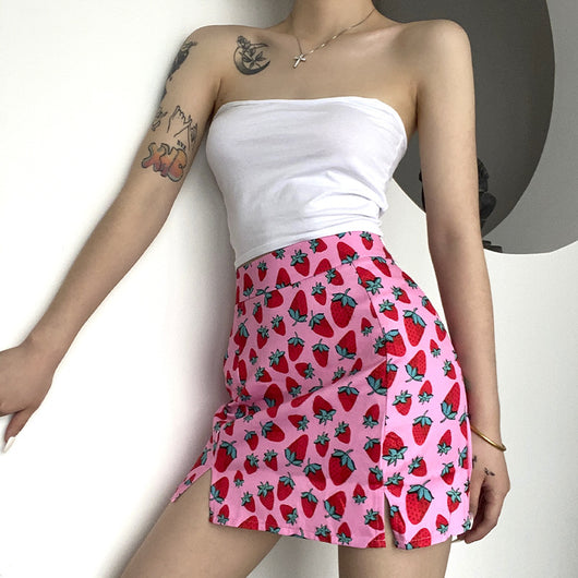 Falda Corta Cintura Alta con Estampado de Cerezas y Abertura Lateral - Image 19
