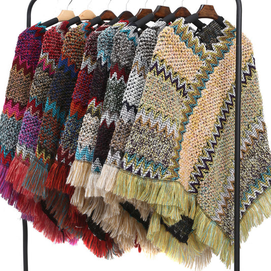 Poncho Étnico Multicolor Cálido para Otoño e Invierno