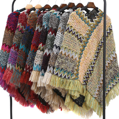 Poncho Étnico Multicolor Cálido para Otoño e Invierno