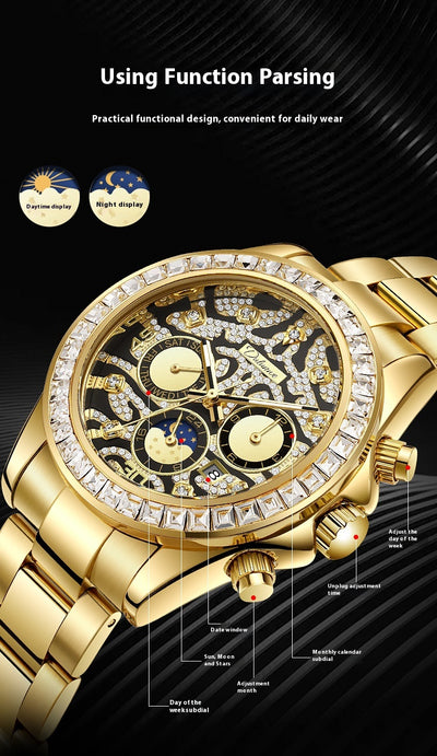 Reloj Mecánico Automático Hombre con Calendario Sol Luna Estrella Resistente al Agua - Image 17