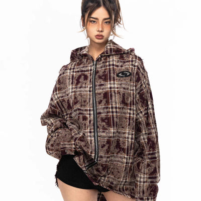Chaqueta Hoodie Cuadros Retro con Cierre