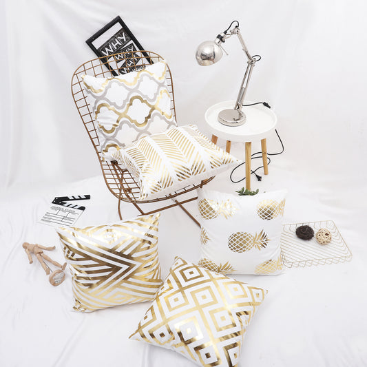 Funda de Almohada Piña Dorada Geométrica - Diseño Minimalista Moderno