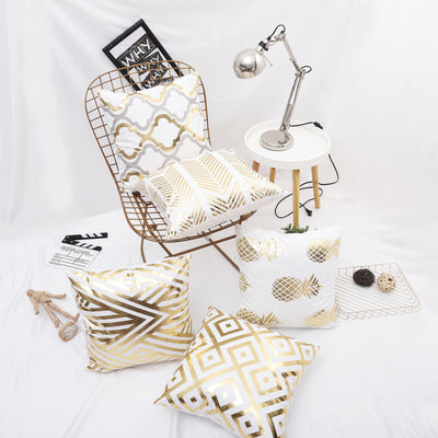 Funda de Almohada Piña Dorada Geométrica - Diseño Minimalista Moderno