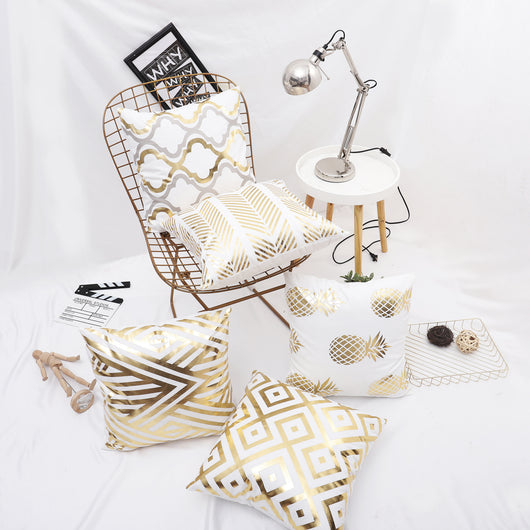 Funda de Almohada Piña Dorada Geométrica - Diseño Minimalista Moderno