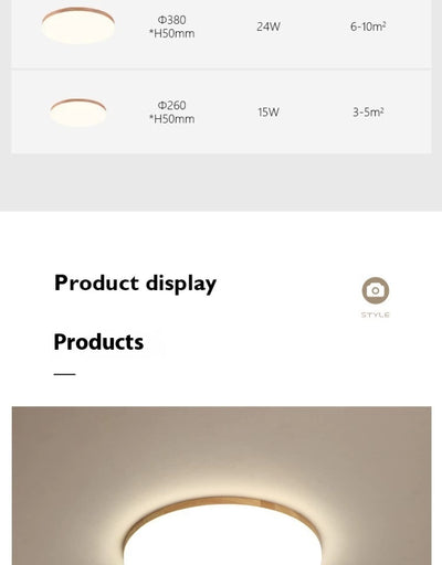 Lámpara de Techo LED Redonda Minimalista Nórdica en Madera Maciza - Image 22