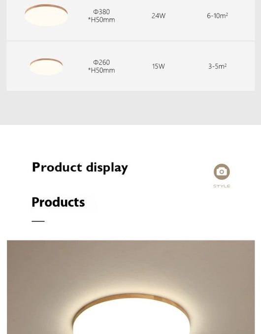 Lámpara de Techo LED Redonda Minimalista Nórdica en Madera Maciza - Image 22