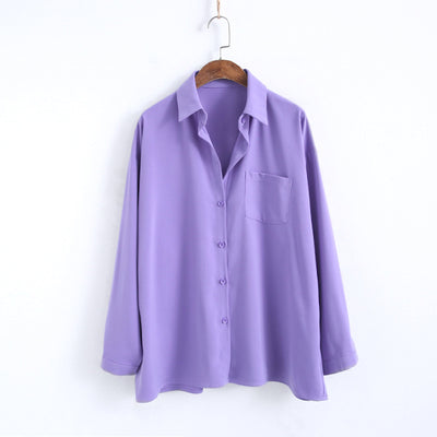 Blusa Holgada de Lino Solapa Manga Larga Color Sólido - Image 12