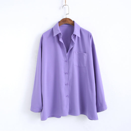 Blusa Holgada de Lino Solapa Manga Larga Color Sólido - Image 12