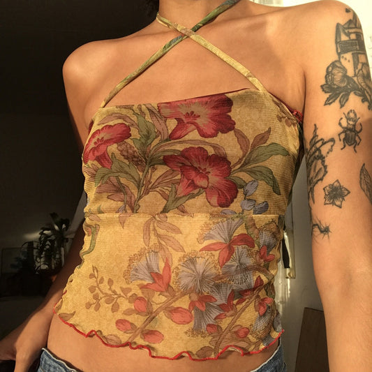 Top Bandeau Cropped con Encaje Estampado y Cordones - Image 2