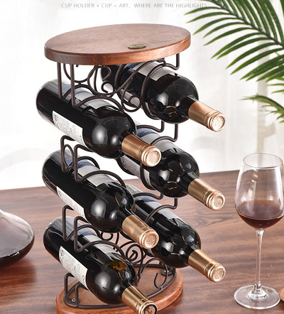 Botellero de Hierro Forjado con Base de Madera - Mueble Decorativo para 6 Botellas