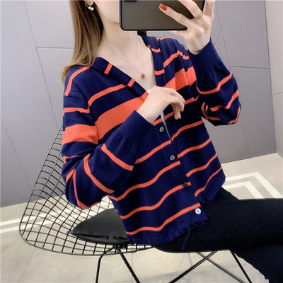 Cardigan Suelto Rayas con Capucha para Mujer - Image 3