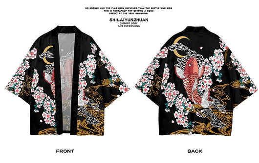 Conjunto Kimono Harajuku Estampado Digital Koi - Bata, Pantalones Cortos y Capa - Image 9