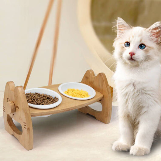 Comedero Doble de Cerámica con Soporte de Madera Ajustable para Perros y Gatos - Image 5