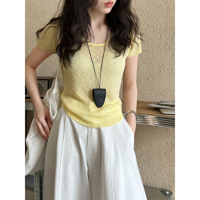 Camiseta Ajustada de Verano para Mujer - Cuello Redondo, Manga Corta y Cintura Definida - Image 4