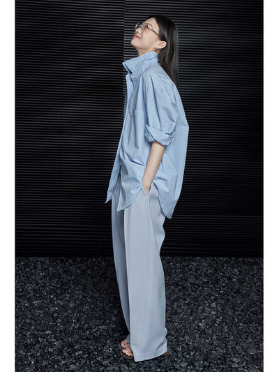 Blusa Minimalista Suelta Azul de Manga Larga para Mujer - Image 6