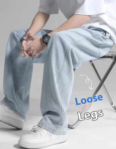 Pantalón Jeans Hombre Corte Recto Ancho Suelto con Caída - Image 14