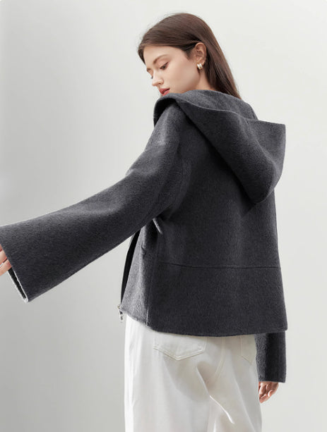 Abrigo Corto de Lana Reversible para Mujer - Gris Elegante - Image 4