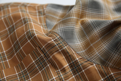 Camisa de Manga Larga Estilo Retro Americano con Costuras Irregulares y Cuadros Contrastados - Image 8