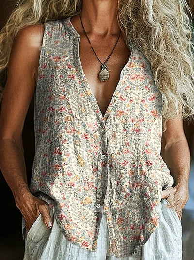 Chaleco Vintage con Botones y Blusa Floral Escote V - Image 12