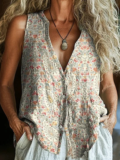 Chaleco Vintage con Botones y Blusa Floral Escote V - Image 12