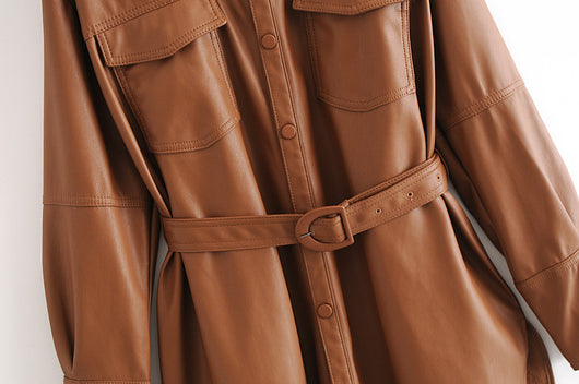 Chaqueta Túnica de Cuero Midi para Mujer - Image 13