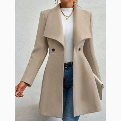 Abrigo Largo de Lana con Solapa Elegante para Mujer, Corte Ajustado - Image 9