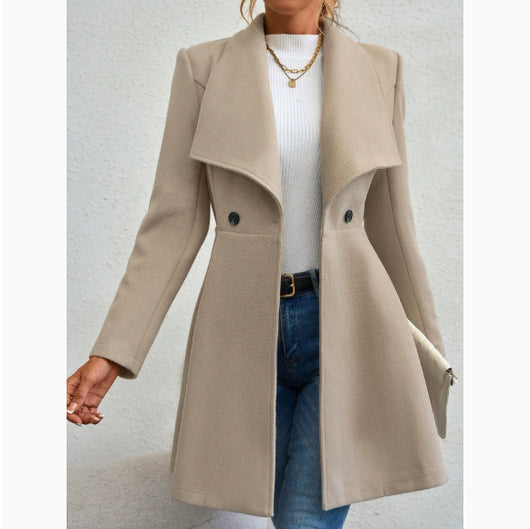 Abrigo Largo de Lana con Solapa Elegante para Mujer, Corte Ajustado - Image 9