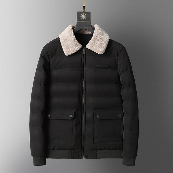 Abrigo Acolchado Cálido con Cuello de Piel para Hombre