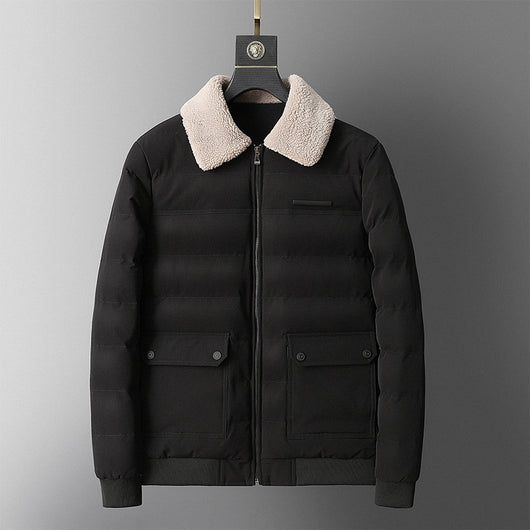 Abrigo Acolchado Cálido con Cuello de Piel para Hombre
