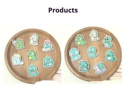 Cute green cartoon dinosaur acrylic badge brooch with a shy expression and small spikes on its back. - Image 30