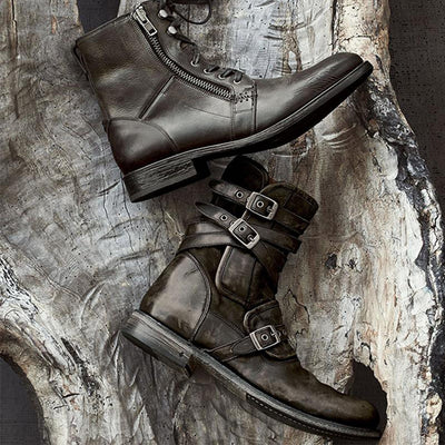 Botas Casuales de Hombre con Cierre Lateral, Punta Redonda y Tacón Robusto