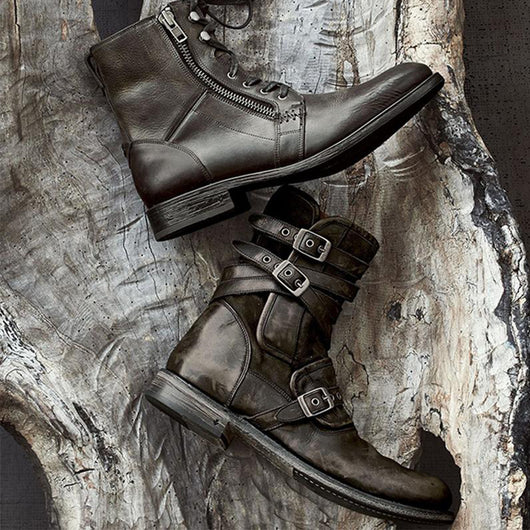 Botas Casuales de Hombre con Cierre Lateral, Punta Redonda y Tacón Robusto