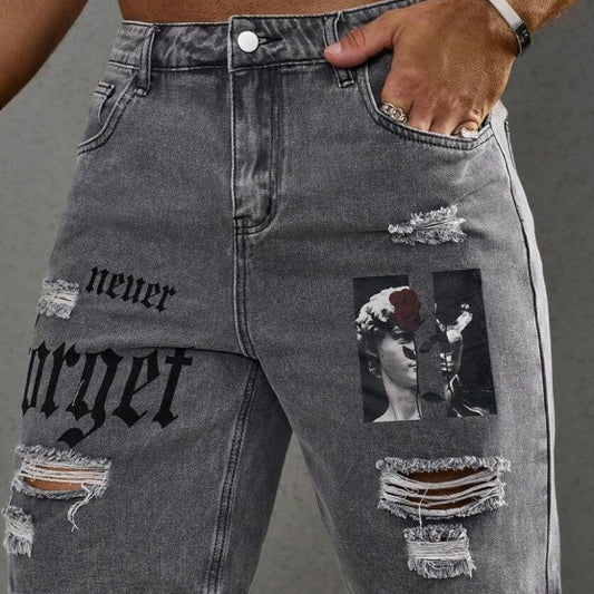 Shorts Estilo Vaquero con Estampado de Letras para Hombre