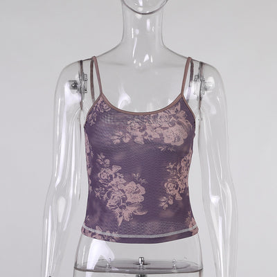 Camiseta sin Mangas Morada con Estampado y Escote Asimétrico - Image 3