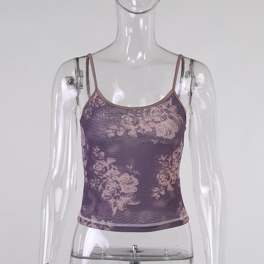Camiseta sin Mangas Morada con Estampado y Escote Asimétrico - Image 3