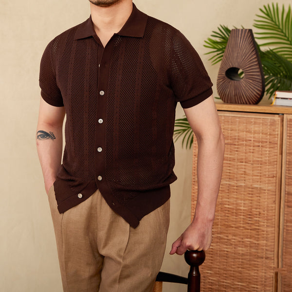 Cardigan Tipo Camisa Manga Corta con Rayas Transpirable para Hombre