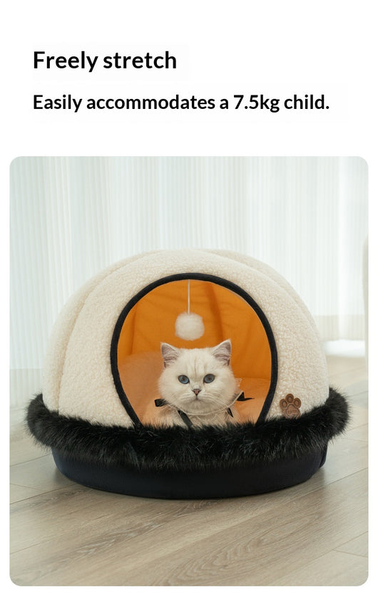 Cama Semicubierta para Gatos con Lana de Cordero - Calidez Invernal - Image 11
