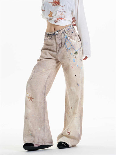 Pantalones Rectos Anchos Vintage con Estampado de Cadena para Mujer - Image 7
